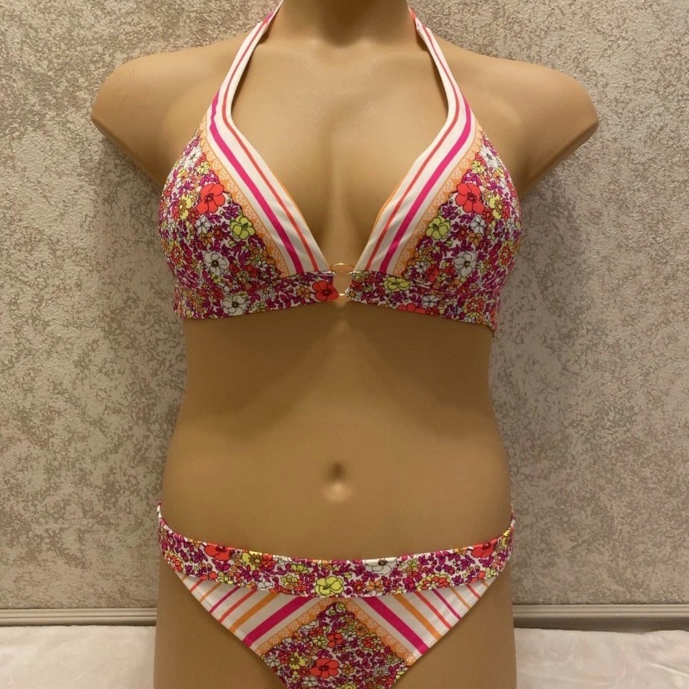 Victoria's Secret Multicolor Neon Floral and Striped Bikini